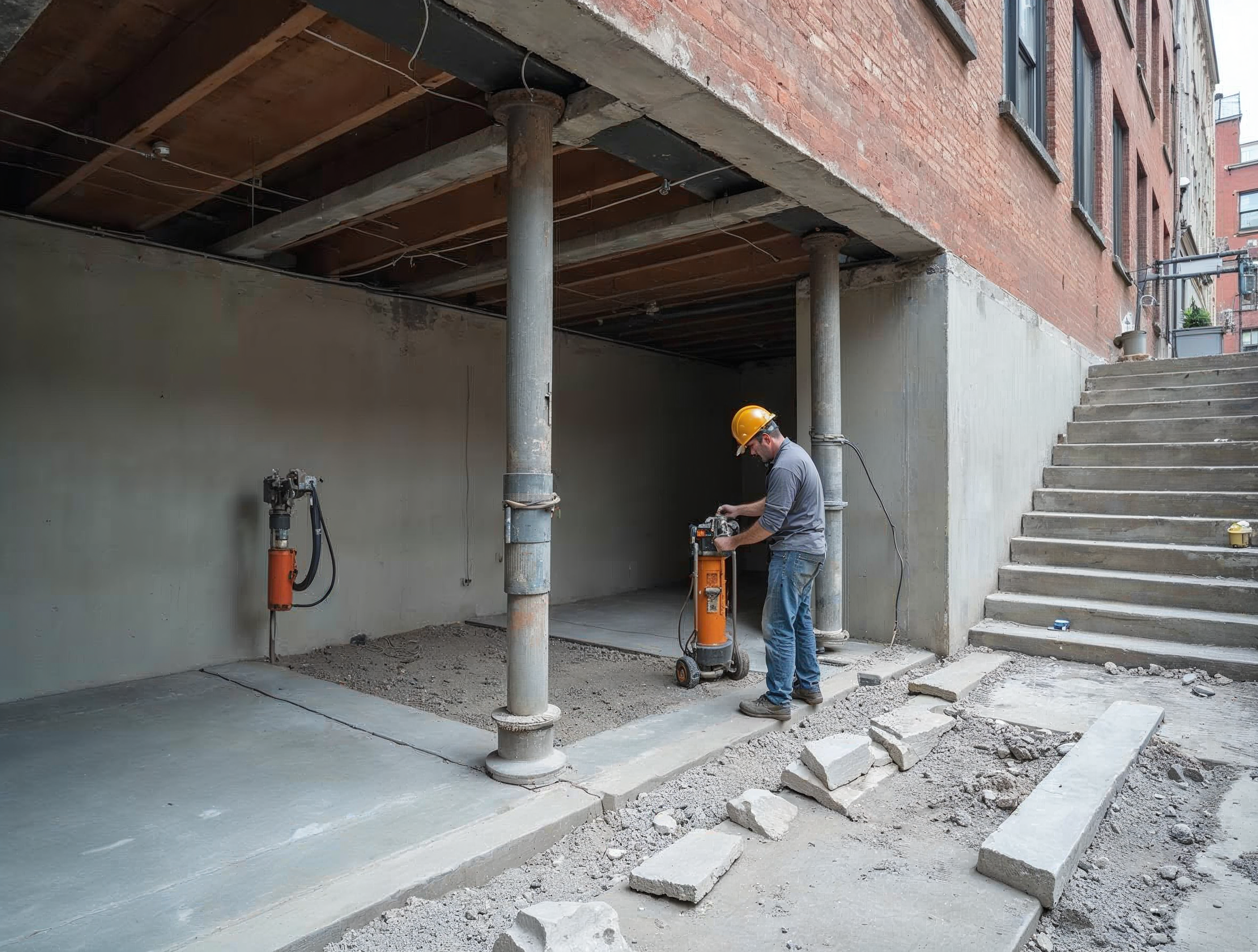 Diamond wire sawing concrete slab for a duplex stair opening